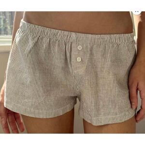 John Galt Keira Cream/Tan Striped Linen Boxer Pajama Shorts Low Rise S